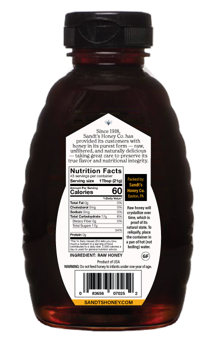 Sandt's Honey 2LB Buckwheat Variety Nutrition back label