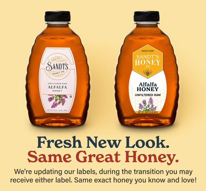 New Look Same Great Taste - announcing new labels for Sandt's Honey